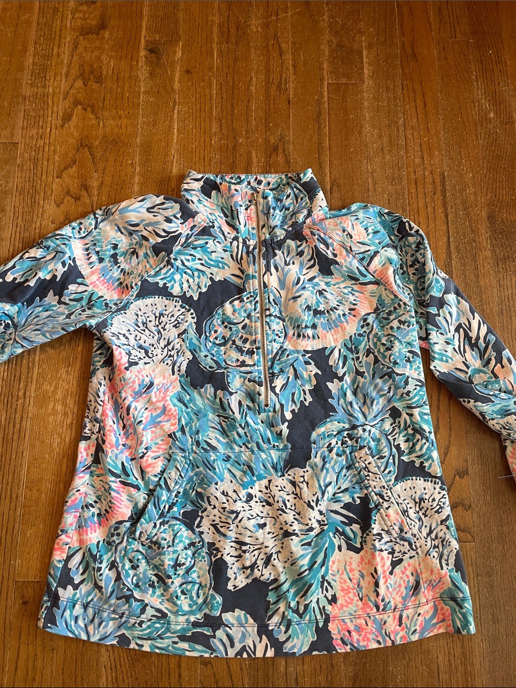 Lilly Pulitzer Floral Half-Zip Pullover In Teal, Pink & Navy
